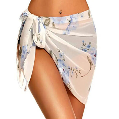 Summer Bikini Wrap Sheer Coverups Set Women Print Short Sarongs Swimsuit  Beach Short Skirt Chiffon Scarf Cover Ups for Swimwear