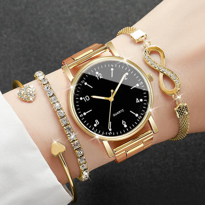 4 pezzi/set moda quadrante arabo orologi da donna orologio da polso al quarzo da donna braccialetti con strass set Reloj Mujer (senza scatola)