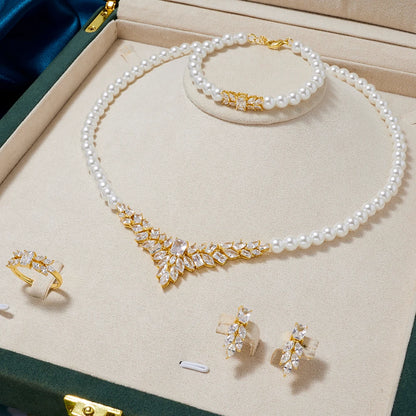 017068 Damen Perlenkette Sets Kubische Zirkonia Schmuck Set Dubai Dinner Anzug Party Verlobung Handgemachter Schmuck Accessoires