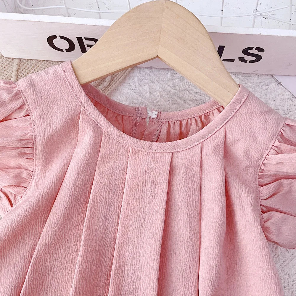 Bear Leader 3-7Y neonate abiti da principessa girocollo estate tinta unita bambini vestono maniche volanti pieghettate vestiti per ragazza rosa