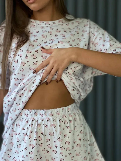 Pigiama da donna Set Nuova primavera ed estate Nuovi pantaloncini stampati Pigiama da donna casual alla moda a cinque maniche Homewear