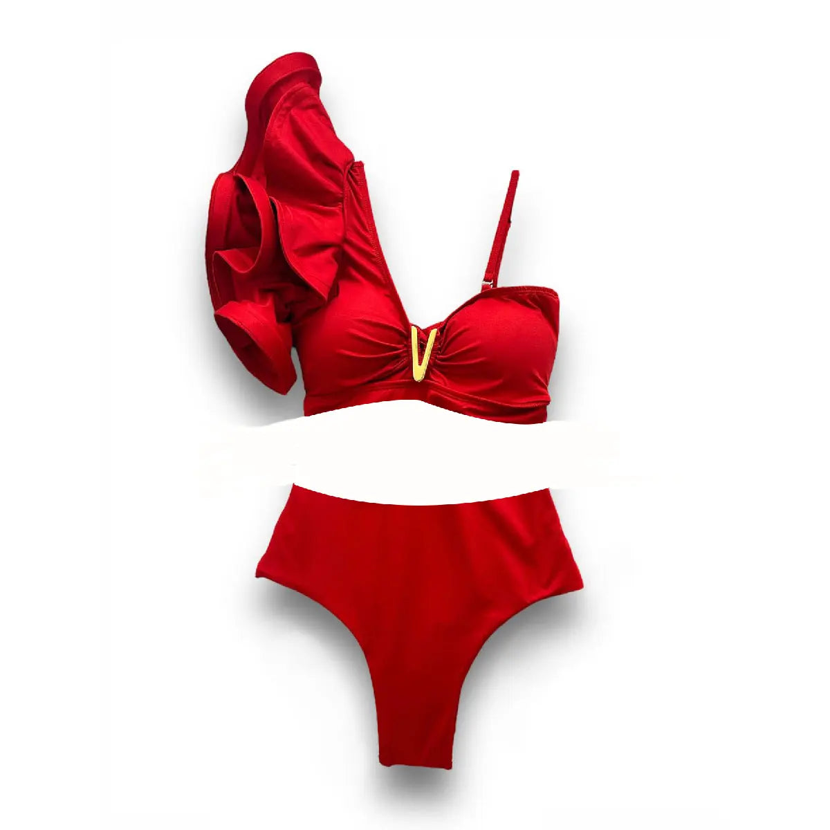 Bikini con scollo a V donna nuovo costume da bagno con volant bikini rosso set costumi da bagno con scollo all'americana biquini a gamba alta costumi da bagno da spiaggia a vita alta