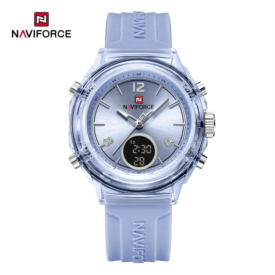 NAVIFORCE Orologio da donna di lusso Orologio sportivo all'aria aperta in oro Orologi impermeabili Doppio display dell'ora Orologi da polso al quarzo Orologio digitale in gomma