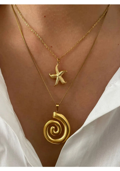 Peri'sbox New Fashion Starfish Hollow Vortex Collana con ciondolo a spirale per le donne Placcato oro 18 carati Appannamento Gioielli gratuiti Regali Estate