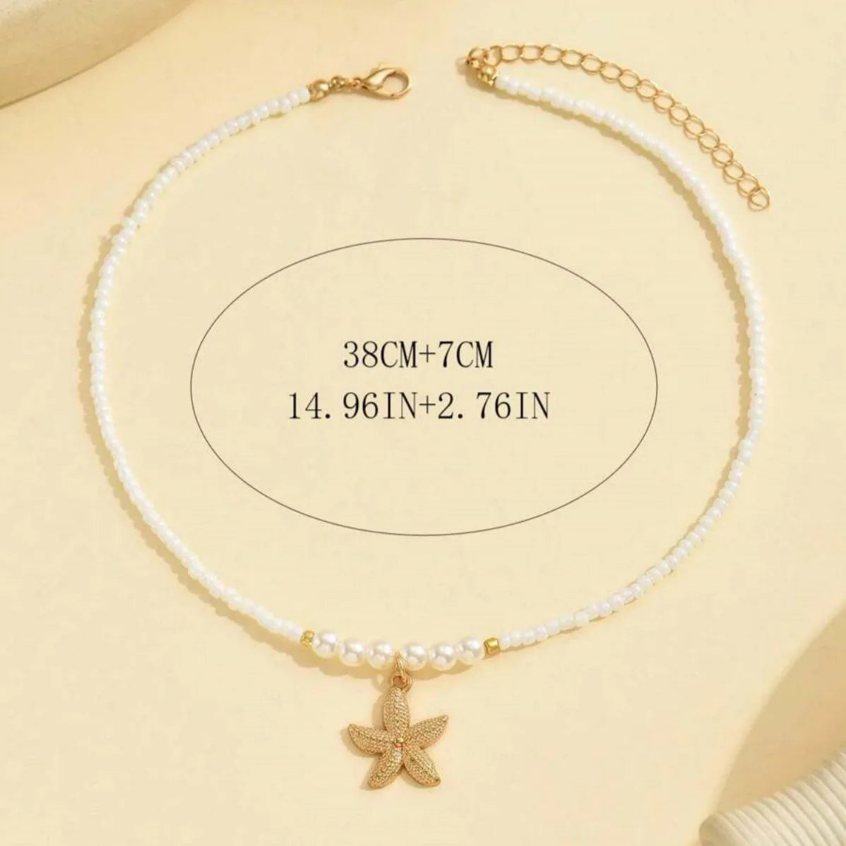 Collana con ciondolo stella marina con perline di riso bohémien per donna, fatta a mano, perla d'imitazione, girocollo con perline colorate, gioielli da spiaggia estiva