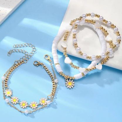 8 pezzi set di braccialetti con ciondolo fiore margherita vintage per le donne braccialetti di perle di cuore di stella di smalto con perline di Boemia regali di gioielli alla moda