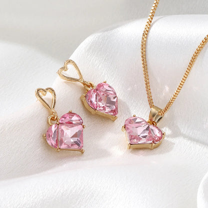 3 pezzi alla moda Y2k a forma di cuore zircone orecchini pendenti in cristallo rosa collane set per le donne cuore elegante squisito gioielli da festa