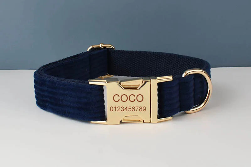 Set di collare e guinzaglio per cani in velluto a coste blu violaceo, con targhetta personalizzata incisa, accessori per animali domestici, guinzaglio per cani in velluto a coste17