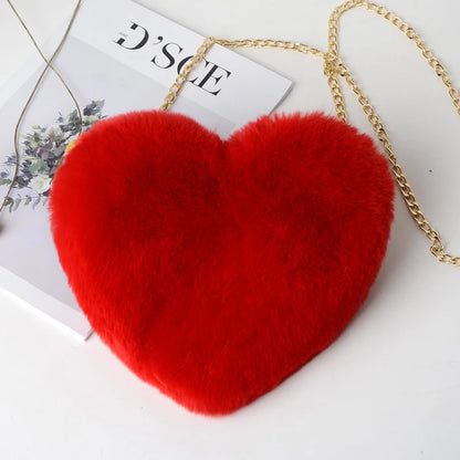 Borse a forma di cuore da donna alla moda Borse a tracolla in pelliccia sintetica carina Borsa a tracolla a catena in morbida peluche da donna Shopper Totes