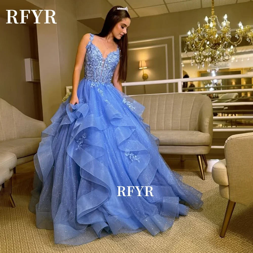 RFYR Abiti da sera a linea A Abito da ballo in pizzo Multistrato Elegante abito da principessa Abito da festa con applicazioni فساتchter annis ة Personalizzato