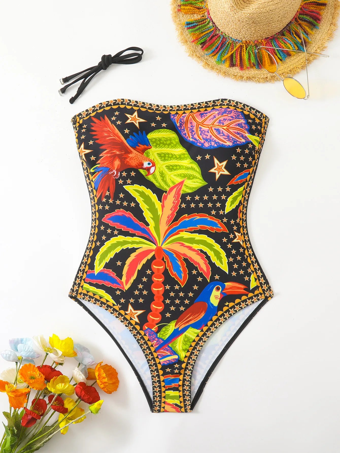 Vintage-style one-piece swimsuit, Bohemian-style halter bikini, perfect choice for beach vacation