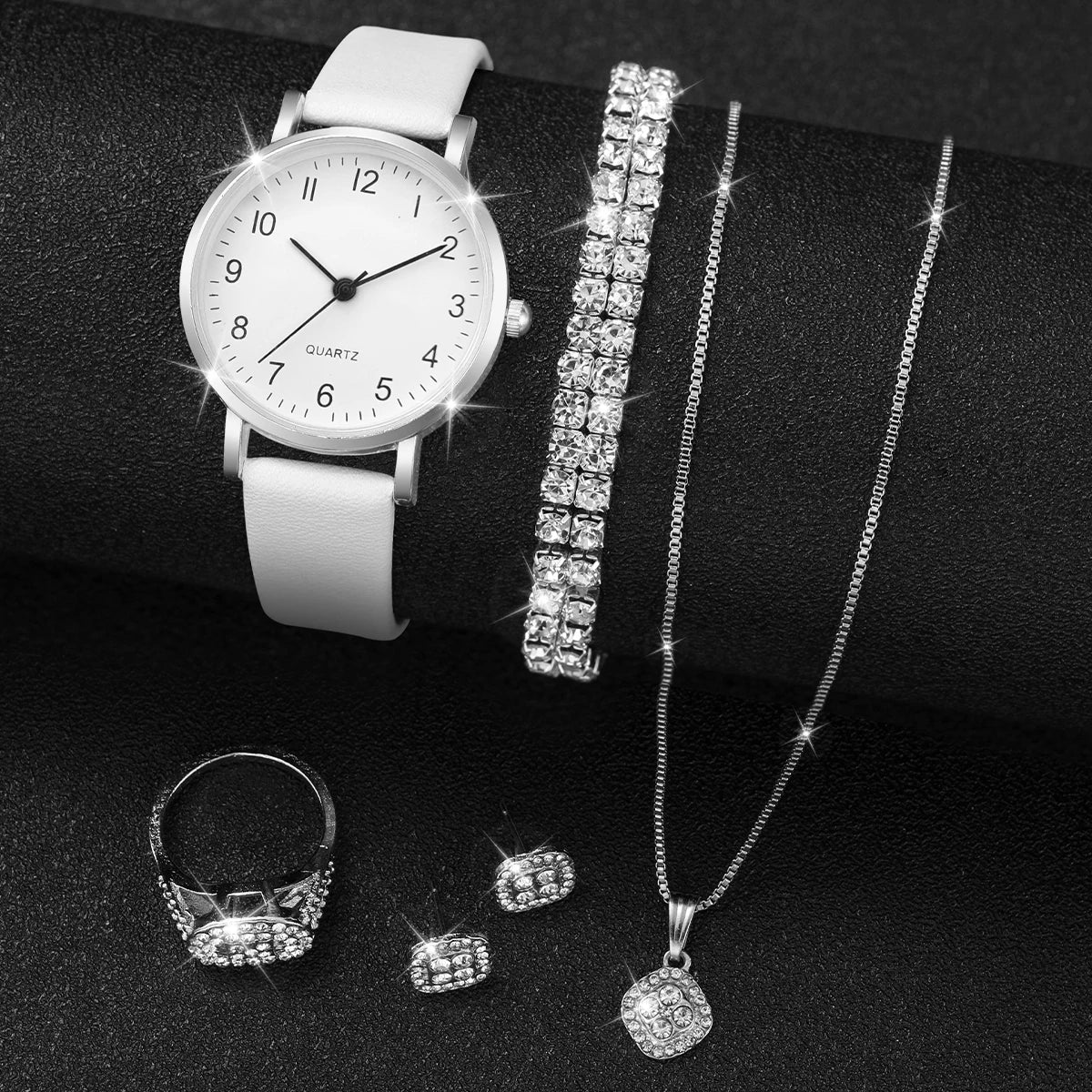 5/6 pezzi orologio al quarzo da donna alla moda cinturino in pelle orologi analogici al quarzo con gioielli con diamanti (senza scatola)