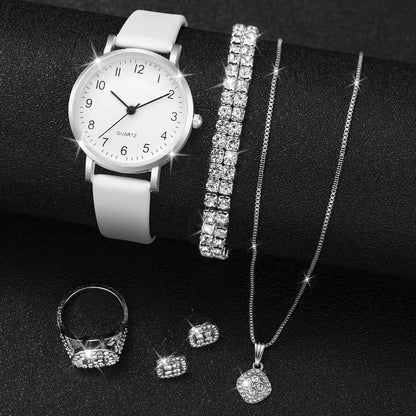 5/6 pezzi orologio al quarzo da donna alla moda cinturino in pelle orologi analogici al quarzo con gioielli con diamanti (senza scatola)