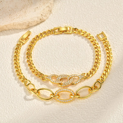 Bracelet pour femme de luxe avec breloque géométrique en zircon AAA, bracelets exquis en chaîne en métal plaqué or, bijoux de mariage de haute qualité