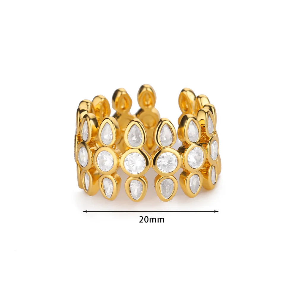 Anelli geometrici in acciaio inossidabile con zirconi bianchi per le donne Accessori regalo per gioielli con anello estetico da sposa regolabile color oro