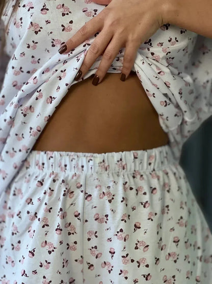 Pigiama da donna Set Nuova primavera ed estate Nuovi pantaloncini stampati Pigiama da donna casual alla moda a cinque maniche Homewear