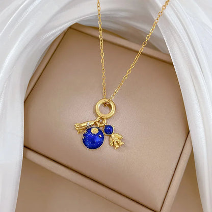 Collana di lusso leggera in acciaio al titanio con serie Star per donna, colore oro, pianeta, luna, astronauta, collane con ciondolo, gioielli, regali