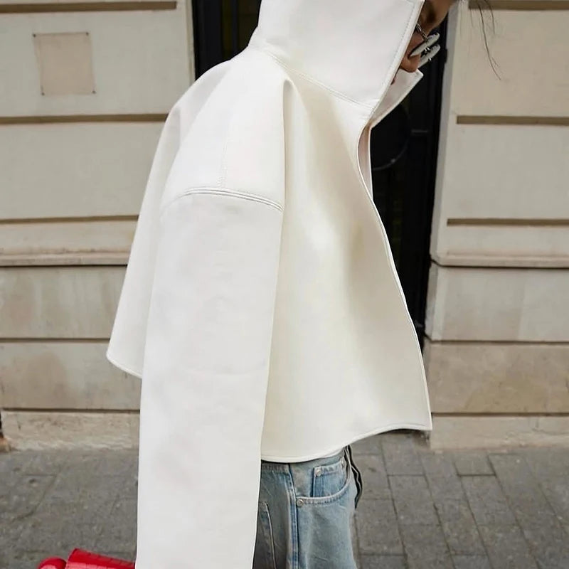 Cappotto da donna ampio a tinta unita, a maniche lunghe, con collo alto, top corto, moda estiva autunnale 2026, capospalla femminile streetwear