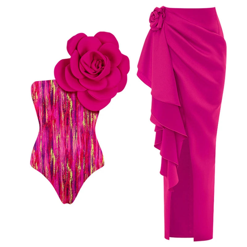 Costume da bagno floreale con stampa floreale con volant monospalla blu Set copricostume singolo micro monokini costumi da bagno sexy per ragazze Summer Beach