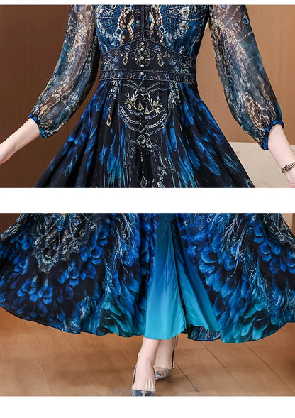 Vacanza primaverile Boho Beach Hepburn Maxi Abiti 2025 Stampa vintage da donna Elegante abito da sera estivo in seta di lusso