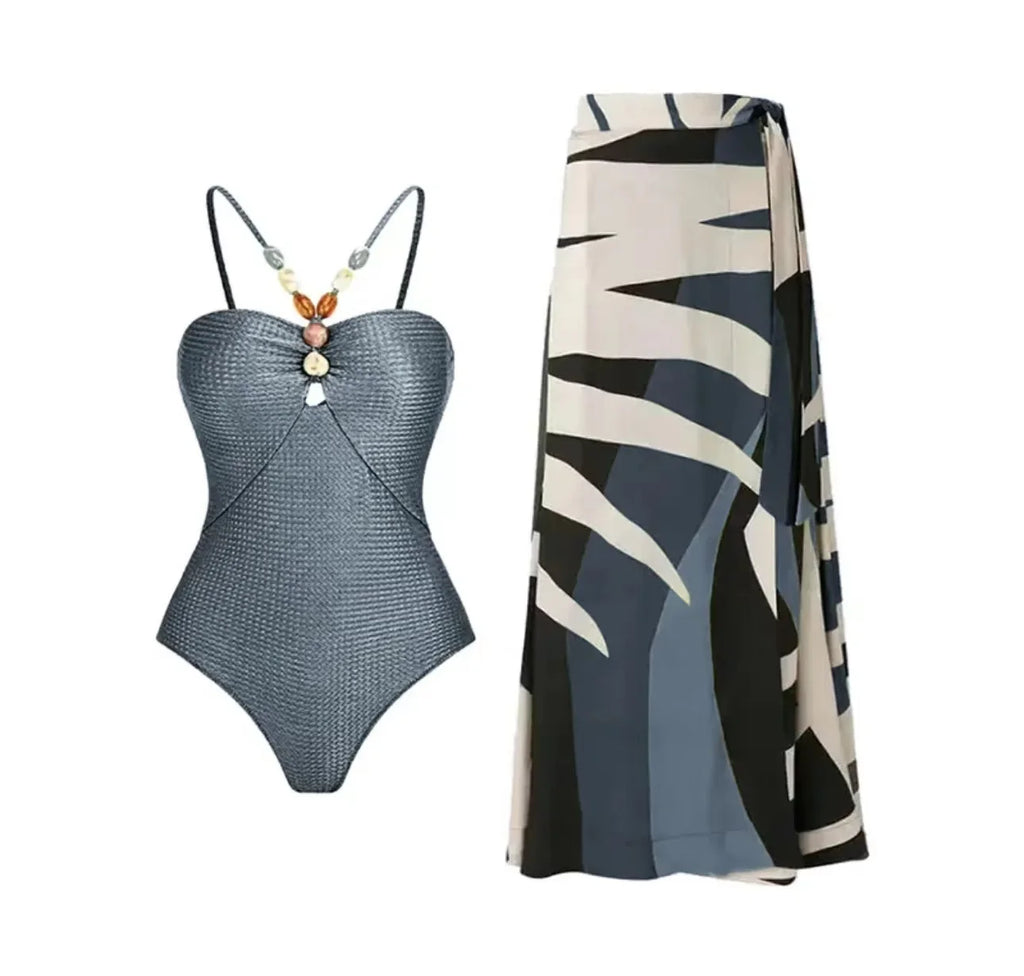 Printed One-Piece Bikini Set Women's Beachwear Tummy Covering Slimming Southeast Asian Sun Protection Style
