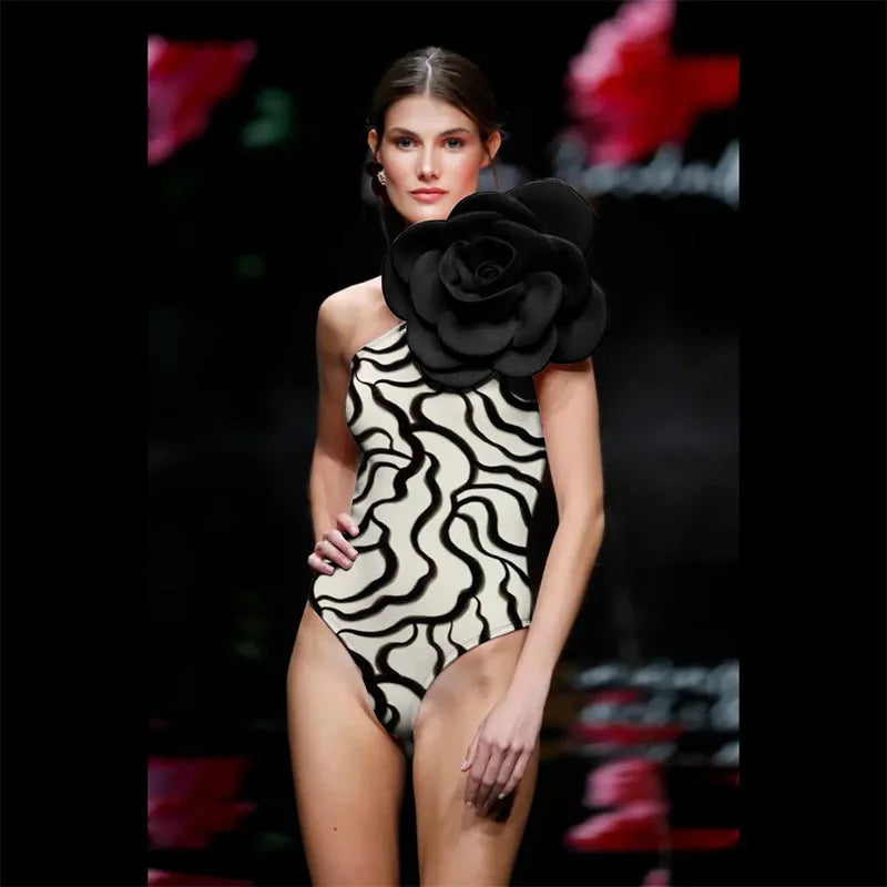Costume da bagno floreale con stampa floreale con volant monospalla blu Set copricostume singolo micro monokini costumi da bagno sexy per ragazze Summer Beach
