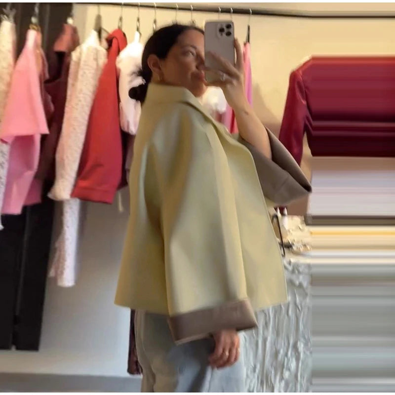 Cappotto da donna ampio a tinta unita, a maniche lunghe, con collo alto, top corto, moda estiva autunnale 2026, capospalla femminile streetwear