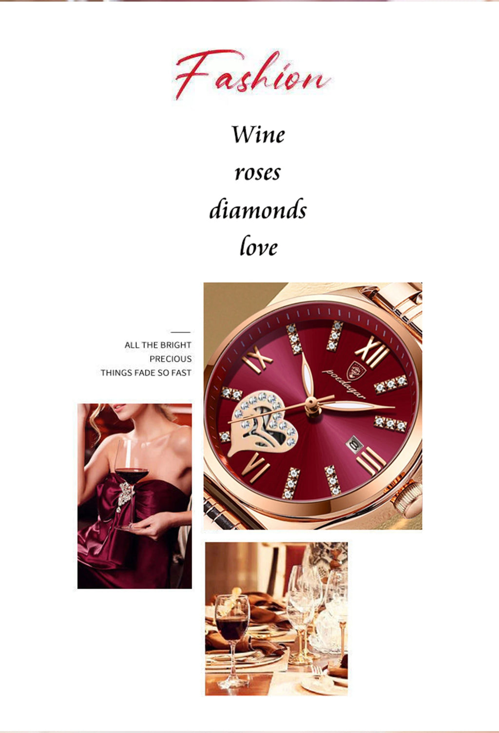 Orologi di lusso POEDAGAR per donna, impermeabili, luminosi, con datario, in acciaio inossidabile, casual, orologio da polso al quarzo da donna.