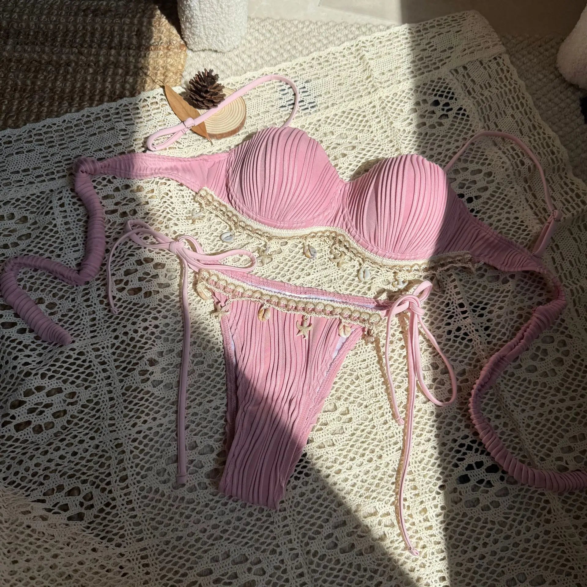 Maillot de bain deux pièces pour femme, bikini push-up, bonnet coque froncé, armature, maillot de bain, ensemble bikini