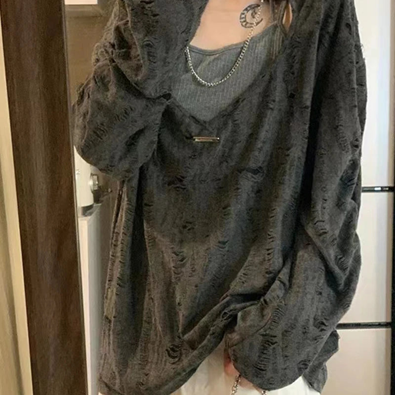 Primavera Y2K Design Allentato Casual Set a due pezzi Top a maniche lunghe 2000s Marea Streetwear Harajuku Abbigliamento Donna T-shirt oversize