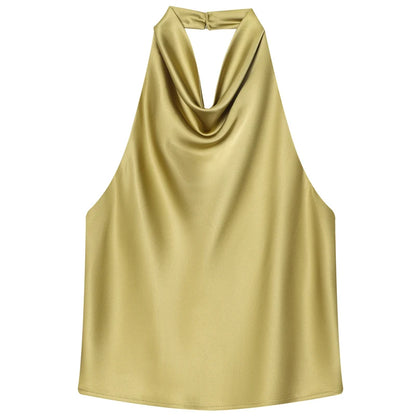Hauts Femme Sexy Top Satin Licou Femme Mode Solide Élégant Gilet Dos Nu 2026 Nouvel Été Épaules Dénudées Caraco Femme