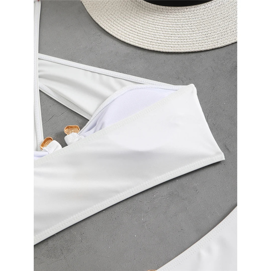 Bikini a vita alta con cut-out e allacciatura al collo da donna 2026 - Set due pezzi imbottito V6256