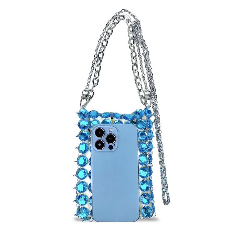 24 estate nuova borsa di cristallo tessuta a mano color caramella di nicchia, borsa di perline di fata retrò, borsa per telefono a croce diagonale trasparente