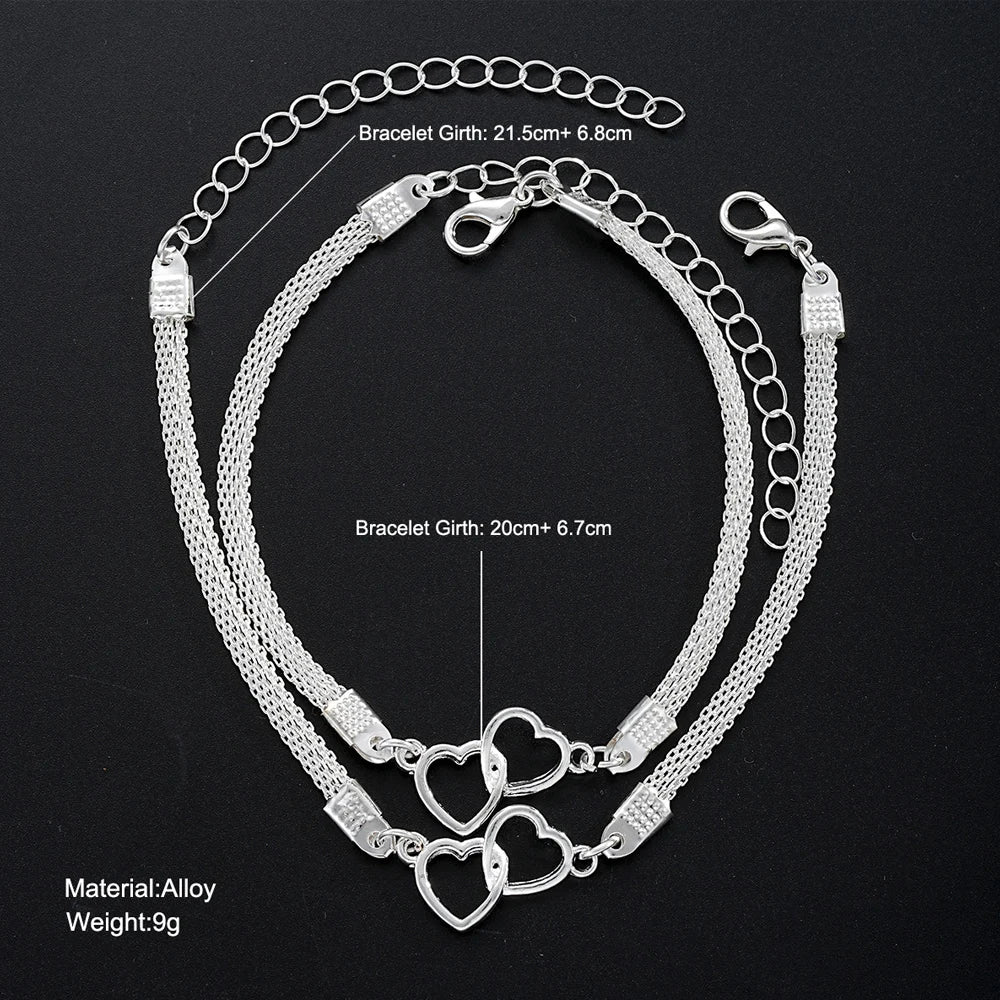 Set da 2 pezzi Braccialetti per coppia con cuore d'amore per donna Uomo Regalo di gioielli per amante con bracciale a catena abbinato a doppio strato color argento