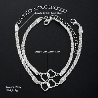 Set da 2 pezzi Braccialetti per coppia con cuore d'amore per donna Uomo Regalo di gioielli per amante con bracciale a catena abbinato a doppio strato color argento