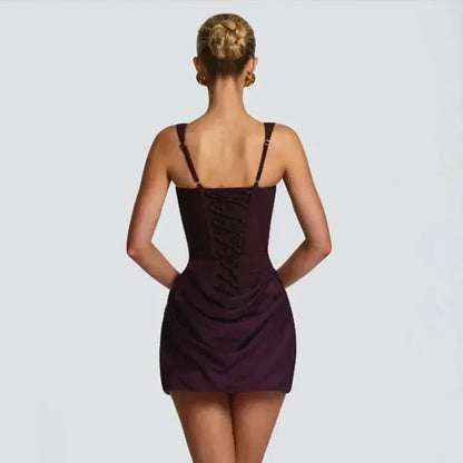 Mini abito da donna con scollo a V e scollo all'americana senza schienale Moda senza maniche a vita alta Abiti aderenti 2025 Nuova estate Lady Party Holiday Robes