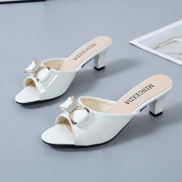 Nuovi Sandali Estivi da Donna, Ciabatte con Punta Aperta, Ciabatte con Fiocco di Strass, Scarpe Sexy con Punta Aperta, Taglia Grande 42
