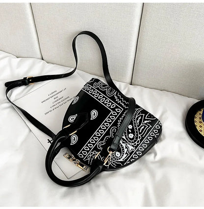 Borsa a conchiglia da donna in pelle PU retrò borsa a tracolla da donna con tracolla a fiori di anacardi estivi Set femminile borse a mano con manico piccolo