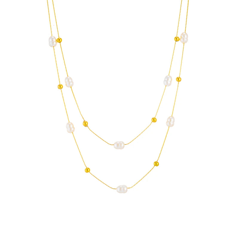 DIEYURO 316L Acciaio Inossidabile Doppio Strato di Perle 2in1 Catene Collana Per Le Donne di Nuovo Modo Delle Ragazze Girocollo Impermeabile Gioielli Regali