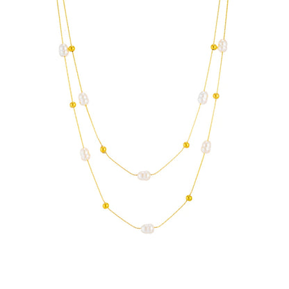 DIEYURO 316L Acciaio Inossidabile Doppio Strato di Perle 2in1 Catene Collana Per Le Donne di Nuovo Modo Delle Ragazze Girocollo Impermeabile Gioielli Regali