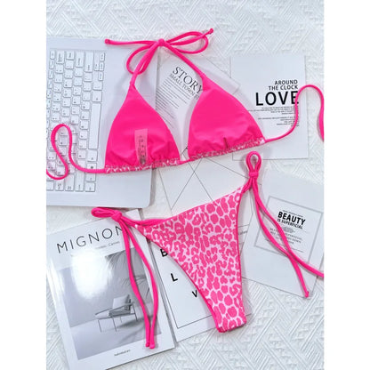 Ensembles bikini léopard, tenues de plage sexy pour femmes, maillot de bain bandeau, bikini ficelle, maillot de bain femme, ensemble bikini
