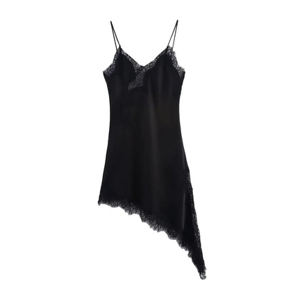 Abito da donna sexy con scollo a V in pizzo, elegante, con collo all'americana e orlo asimmetrico, nuova moda estate 2026, per feste e spiaggia