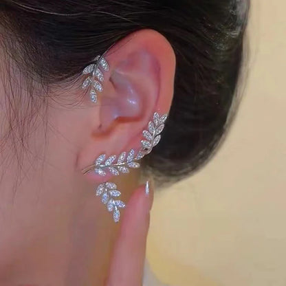 Orecchini a Clip a farfalla con foglia di metallo placcato argento per orecchini da donna senza Piercing gioielli di moda con polsino dell'orecchio in zircone scintillante