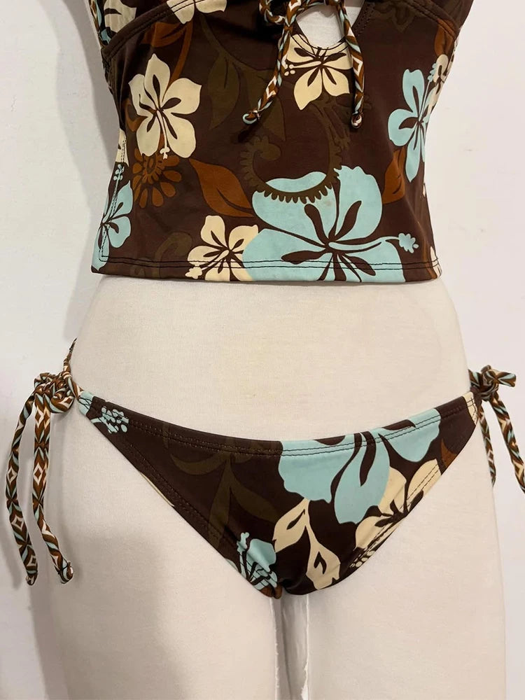Maillot de bain deux pièces sexy pour femme au motif floral rétro, style décontracté pour la plage, nouvelle collection printemps-été 2026