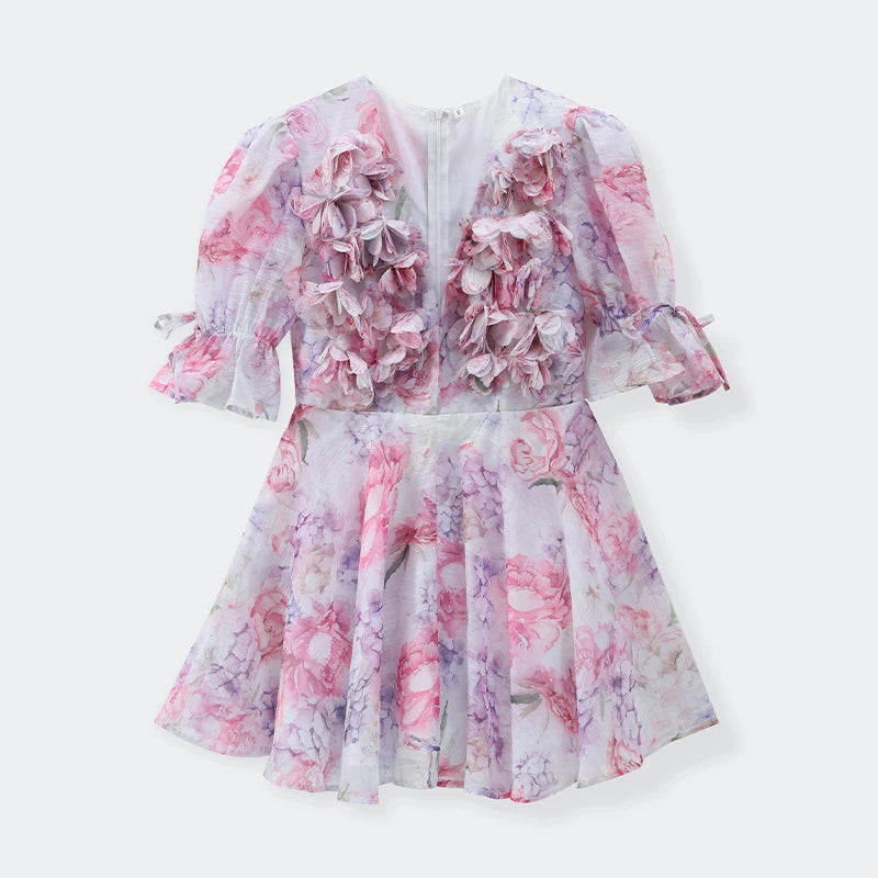 Donne Tie-dye 3D Fiore Con Scollo A V Completa Senza Maniche Mini Abiti Moda Sottile Stampato Multi Pieghettato Abiti New Lady Holiday Wear