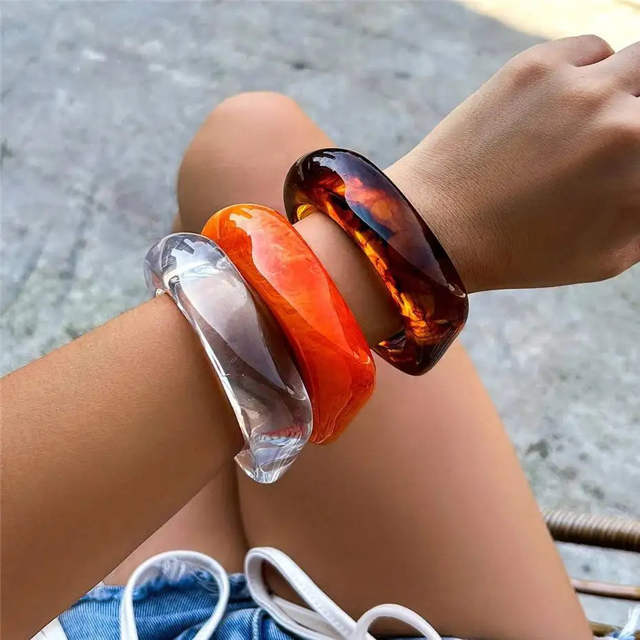 PuRui Vintage Irregolare Coloful Resina Acrilica Robusto Braccialetto Del Braccialetto Delle Donne Alla Moda Fascino Geometrico Estetica Braccialetto Regalo Dei Monili