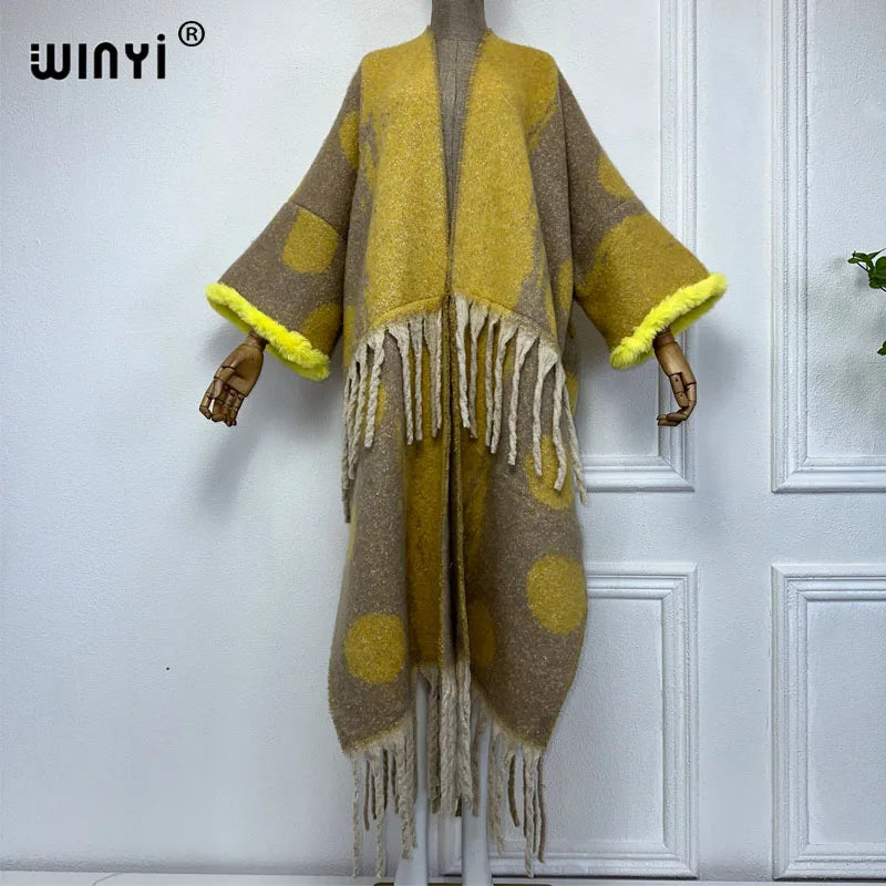 WINYI vestito invernale Donna Africa blog Pelliccia di lusso Cappotto neutro Cardigan allentato elegante caldo poncho femminile cappotto invernale donna 2023