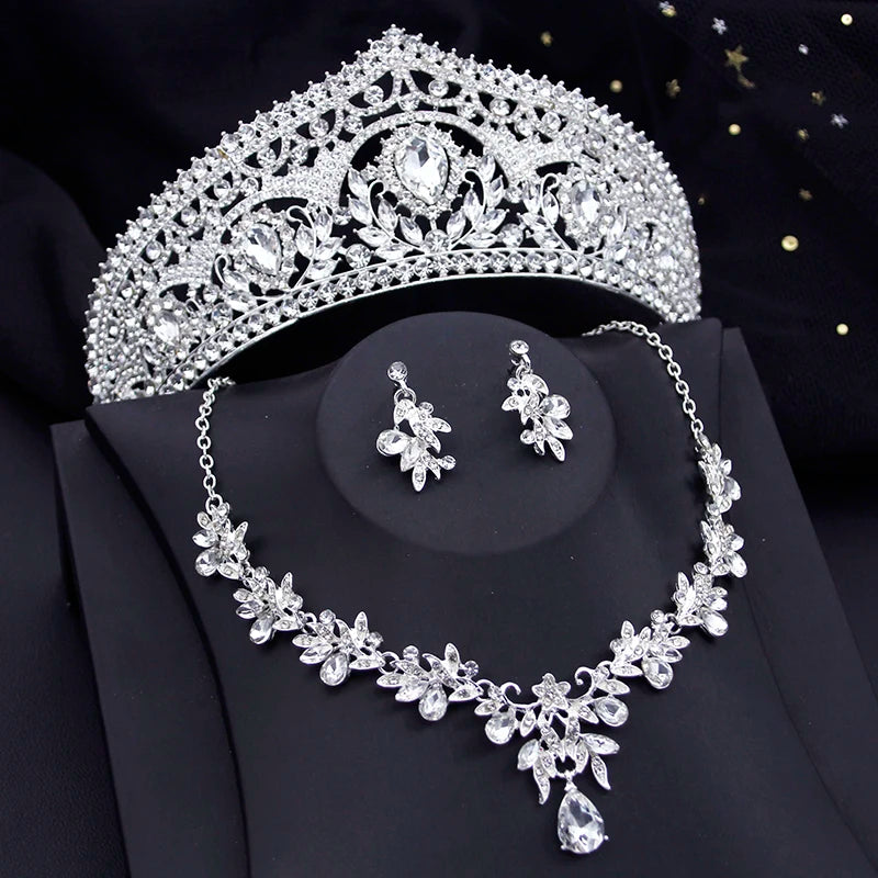 Ensembles de bijoux de luxe pour mariée, diadèmes rouges et boucles d'oreilles, parure de bijoux pour soirée de bal, mariée, accessoire de mariage