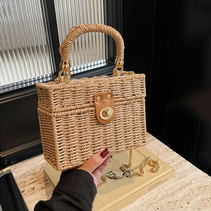 Borsa a tracolla in paglia di rattan Borsa a tracolla intrecciata a mano da donna Borsa a tracolla in paglia con scatola quadrata da spiaggia estiva per signora Bolsa Feminina