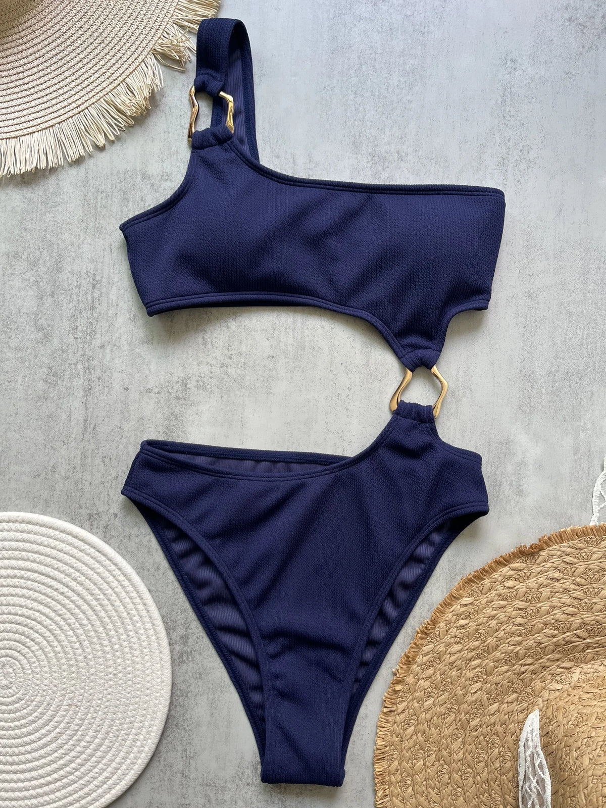 Maillot de bain une pièce pour femme, découpe anneau, coupe haute, coupe effrontée, monokini, maillot de bain une épaule côtelé